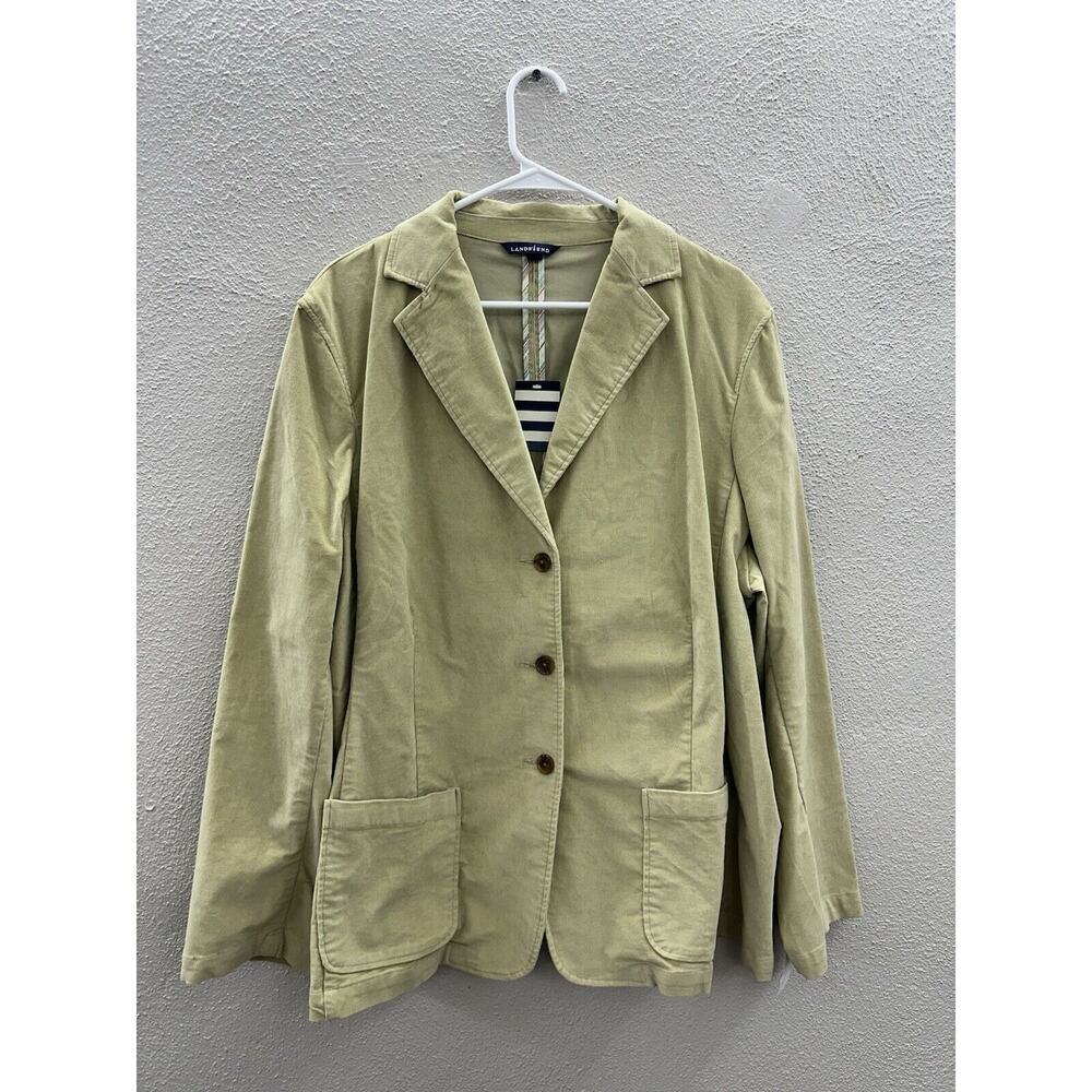 Lands End Womens Blazer Plus Size 22W Green Corduroy Three Button Up NWT